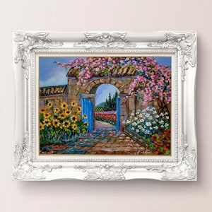Pintura italiana de paisagem urbana, arte original, campos de papoulas, pintura a óleo em impasto, arte de paisagem italiana por FlowerOriginalArt