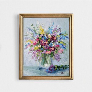 Pintura de flores silvestres, arte original, empasto, pintura al óleo, lienzo, obra de arte, ramo, pintura de flores silvestres de FlowerOriginalArt