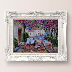 Pintura italiana, arte original de Florencia, obra de arte de paisaje italiano, pintura de paisaje urbano italiano, arte floral empastado de FlowerOriginalArt