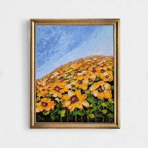 Sunflowers Painting Tuscany Original Art Floral Painting Small Flowers Wall Art Impasto Painting Landscape Sunflowers by FlowerOriginalArt image 1