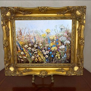 Pintura de flores silvestres Arte original de flores Pintura al óleo de pradera Obra de arte original de margaritas Arte mural empaste de FlowerOriginalArt