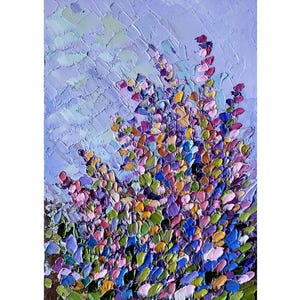 Pintura de lavanda empastada, arte original de flores, pintura de prado, pintura de lavanda empastada, arte original violeta, 5 x 7'' de FlowerOriginalArt