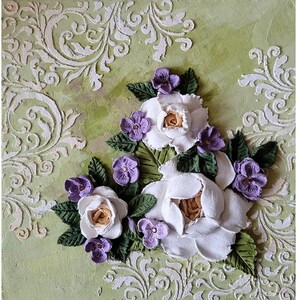 Sculpture de fleurs, peinture roses 3D, peinture florale originale, fleurs d'anniversaire, art mural 3D, myosotis, 8 x 20 cm par FlowerOriginalArt