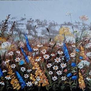 Pintura de flores silvestres Arte original de flores Pintura al óleo de pradera Obra de arte original de margaritas Arte mural empaste de FlowerOriginalArt