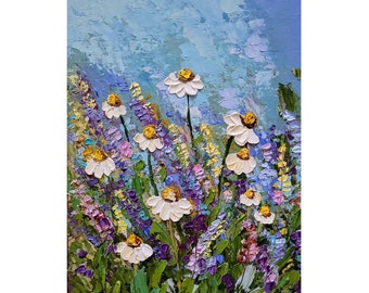 Daisy peinture Toscane Original Art paysage peinture fleur empâtement peinture lavande paysage Art 5 x 7'' par FlowerOriginalArt
