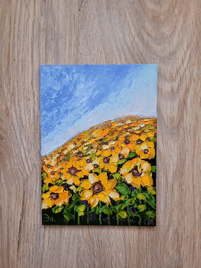 Sunflowers Painting Tuscany Original Art Floral Painting Small Flowers Wall Art Impasto Painting Landscape Sunflowers by FlowerOriginalArt image 9