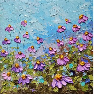 Daisy Impasto Pintura Flor Arte Original Impasto Pintura Rudbeckia Obra Floral Pared Arte Regalos Personalizados 6 x 6' por FlowerOriginalArt