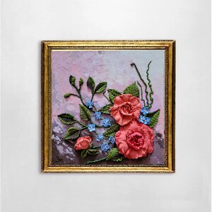 Roses peinture 3D fleur sculpture originale peinture florale anniversaire fleurs 3D art mural 8 x 20 cm par FlowerOriginalArt