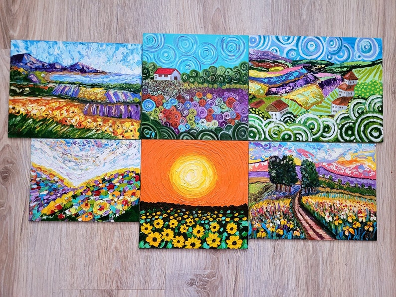 Sunflowers Painting Tuscany Original Art Floral Painting Small Flowers Wall Art Impasto Painting Landscape Sunflowers by FlowerOriginalArt image 4