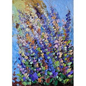 Pintura de lavanda flor arte original prado pintura impasto pintura lavanda impasto violeta 5x7'' por FlowerOriginalArt