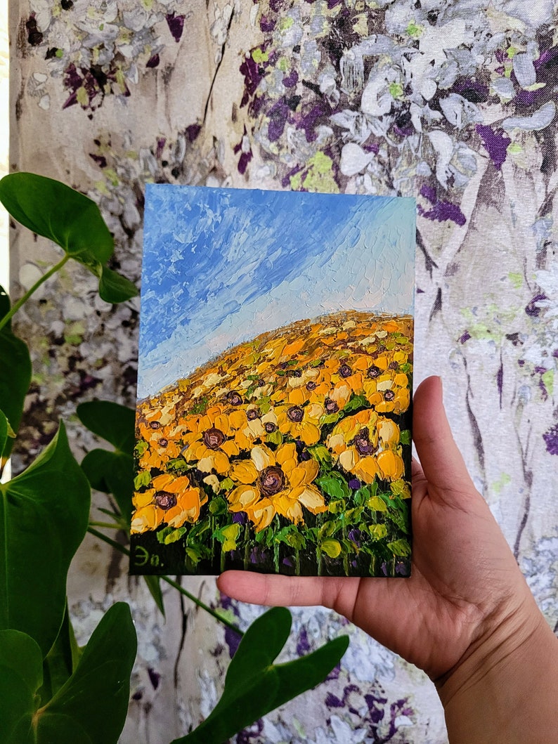 Sunflowers Painting Tuscany Original Art Floral Painting Small Flowers Wall Art Impasto Painting Landscape Sunflowers by FlowerOriginalArt image 2