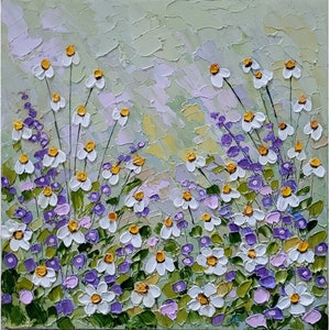 Pintura de margaritas, Arte original floral, Pintura al óleo de empaste de flores, Paisaje, Obra de arte pequeña, Pintura de flores silvestres de FlowerOriginalArt