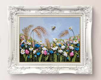 Marguerite, peinture florale originale, empâtement de fleurs, peinture à l'huile, paysage, art mural, peinture sculpturale 14 x 10 par FlowerOriginalArt