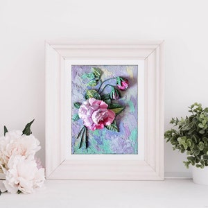 « Peinture 3D rose fleur texturée oeuvre d'art originale sculpture peinture rose art mural 3D empâtement peinture à l'huile par FlowerOriginalArt