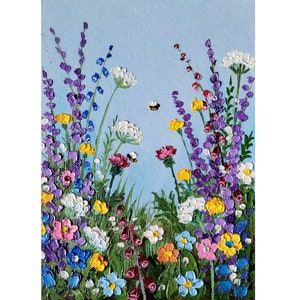 Pintura de lavanda, flor, impasto, arte original, pintura de flores silvestres, impasto, pintura de flores, arte, um presente de aniversário, 5 x 7" por FlowerOriginalArt