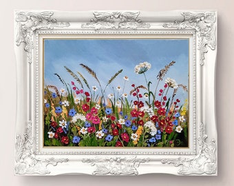 Wildflower Painting Meadow Original Art Floral Wall Art Canvas Wildflower Artwork Flower Landscape Painting by FlowerOriginalArt