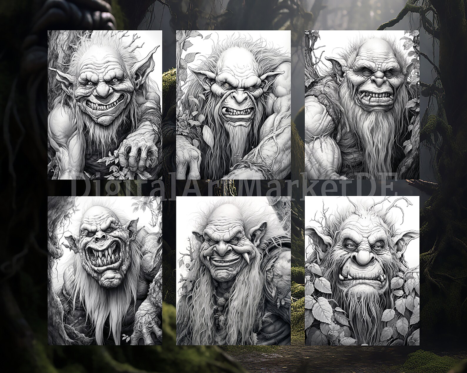 Troll Coloring Pages for Adults Instant Download grayscale - Etsy