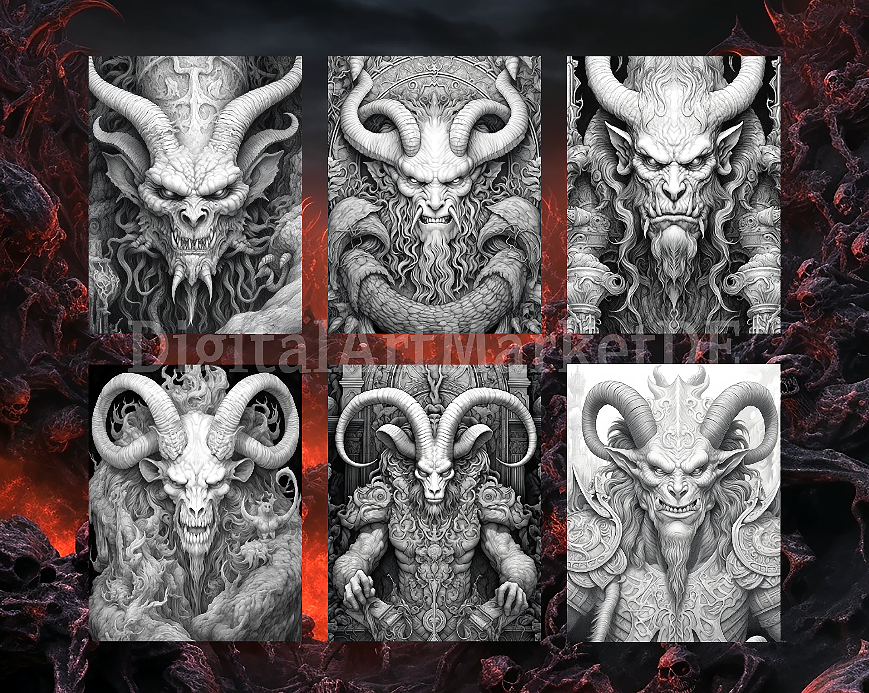 Demons CORNUTUS 13 Coloring Pagesfor Adults Instant - Etsy