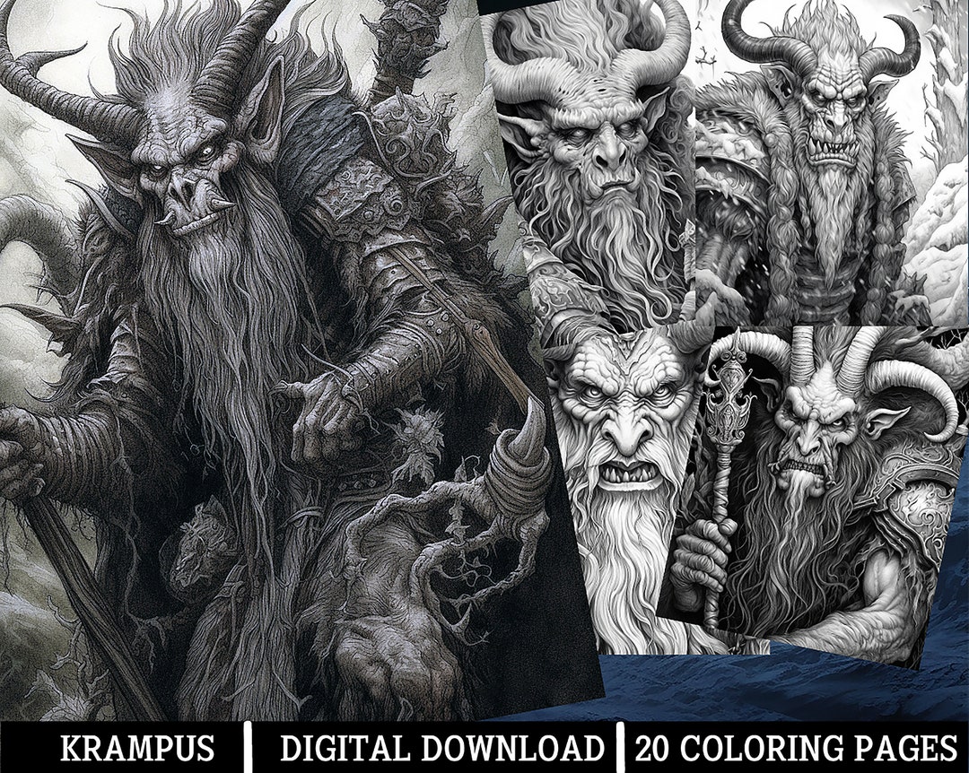 Krampus Coloring Pages for Adults - Instant Download - Grayscale ...