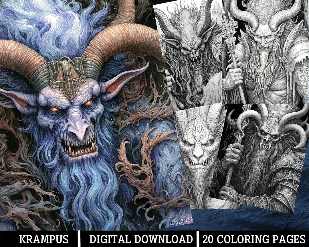 Krampus Coloring Pages for Adults Instant Download Grayscale Coloring