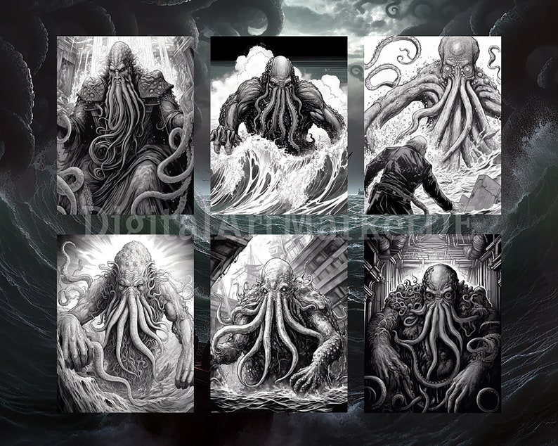 Cthulhu Inspired Coloring Pagesfor Adults Instant Download - Etsy