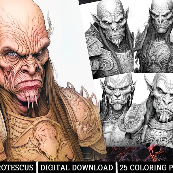 Grotescus Malvorlagen für Erwachsene - Sofort Download -Graustufen Malseite,druckbare PNG/JPEG Horror Fantasy Themen Demonic Artworks