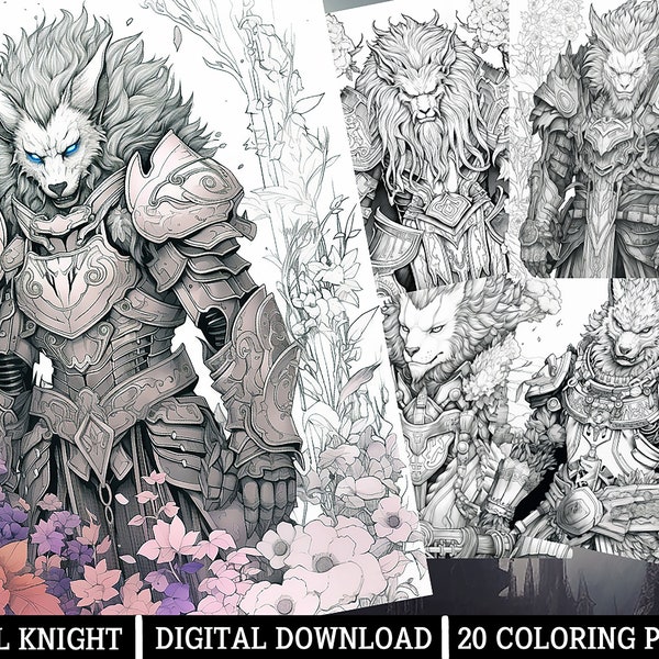 Feral Knights Coloring Pages,for Adults - Instant Download - Grayscale Coloring Page, Printable PNG/JPEG Color Grading