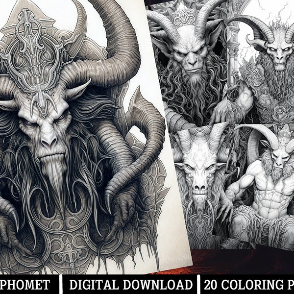Baphomet Demons Adult Coloring Pages,for Adults - Instant Download - Grayscale Coloring Page, Printable PNG/JPEG Absurde Coloring for Adults