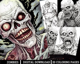 Zombies Coloring Pages,for Adults - Instant Download - Grayscale Coloring Page, Printable PNG/JPEG Color Grading