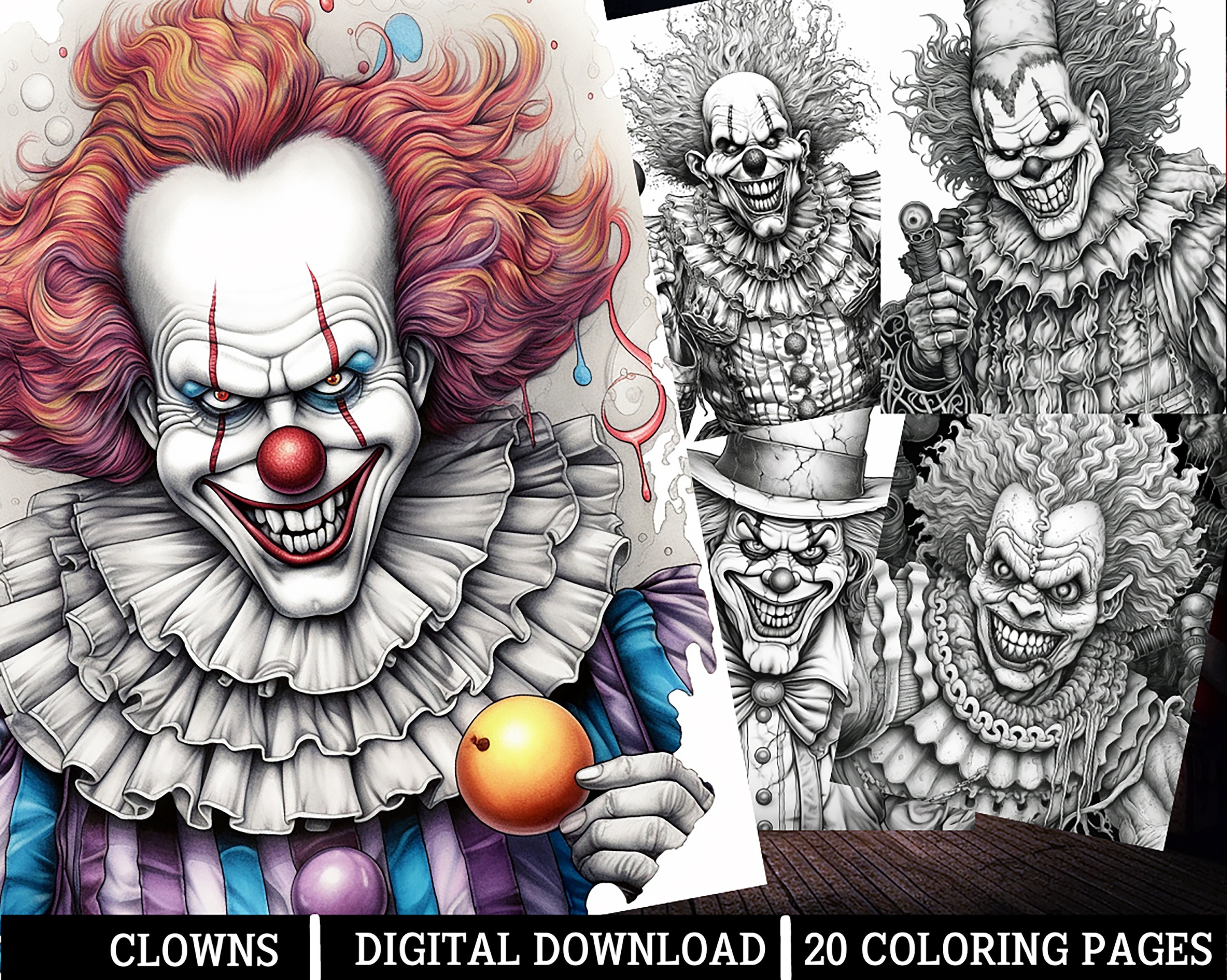 Psycho Clowns 6 Coloring Pagesfor Adults
