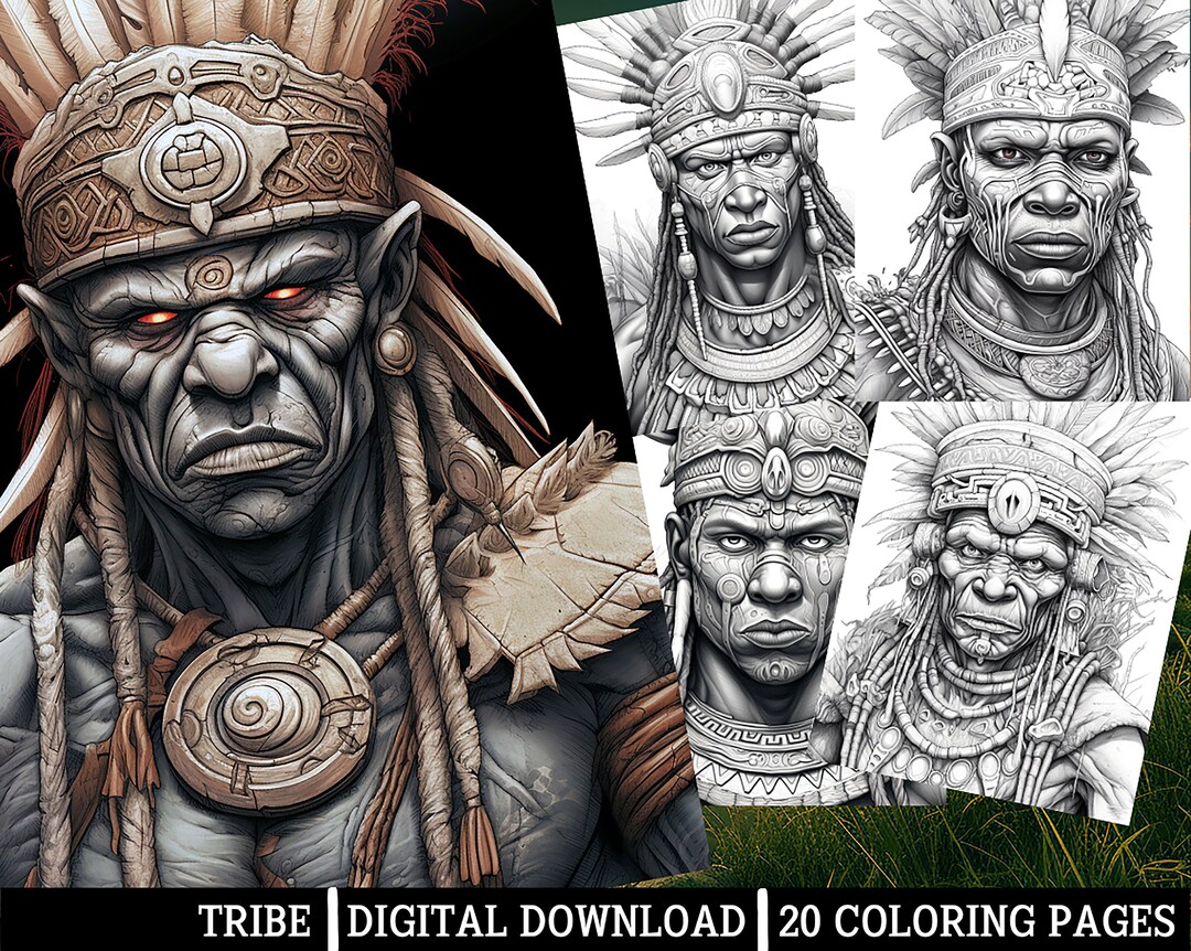 The Tribe Coloring Pages for Adults - Instant Download - Grayscale ...
