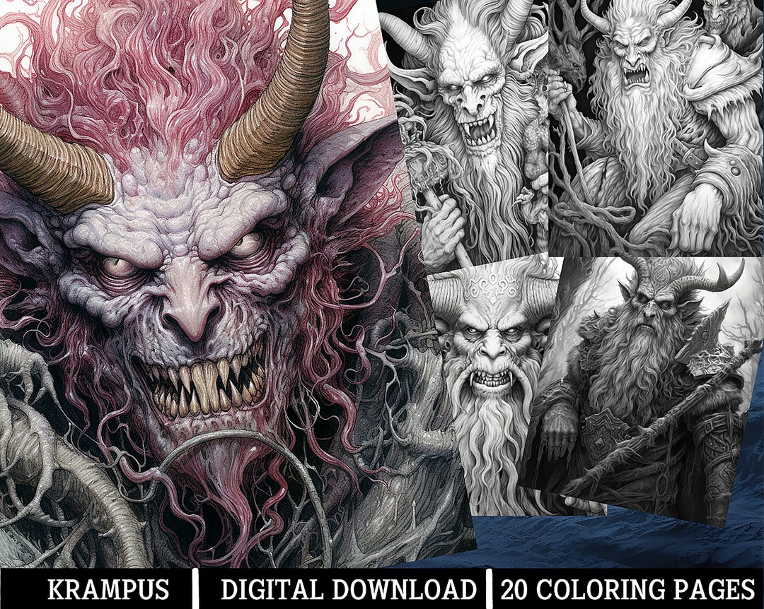 Krampus Coloring Pages for Adults Instant Download Grayscale Coloring