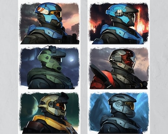 Halo: Reach Spartans of Noble Team Inspired Sci-fi Art Poster Prints A3 & A4