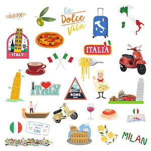 Italy Stickers | Digital Planner Stickers Motivational | Pre-Cropped Goodnotes and PNG Digital Planner Stickers - Clipart