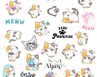 Adorable Cat Stickers | Digital Planner Stickers Motivational | Pre-Cropped Goodnotes and PNG Digital Planner Stickers - Clipart