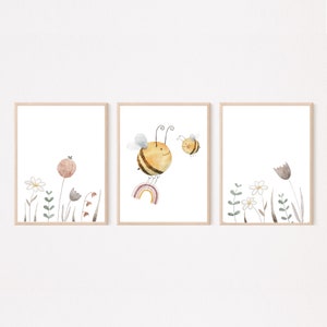 3 imágenes Set Kinderzimmer Poster Bienen Boho