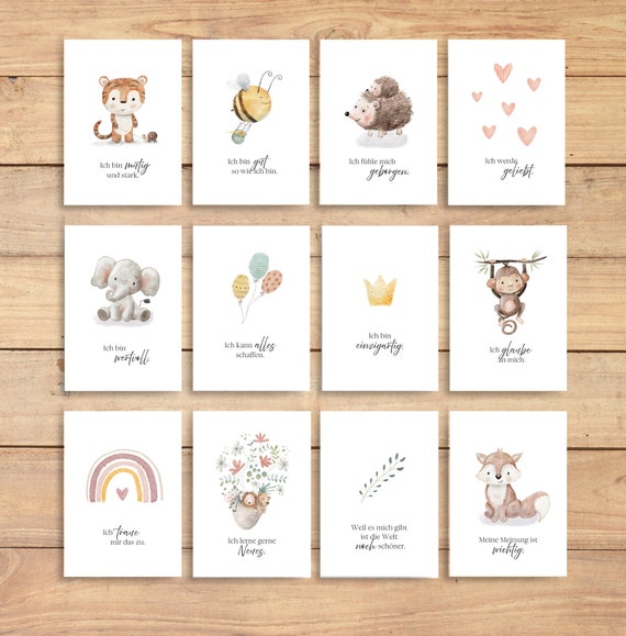 Affirmationskarten 12er Set Mutmachkarten für Kinder Sprüche positive Glaubenssätze