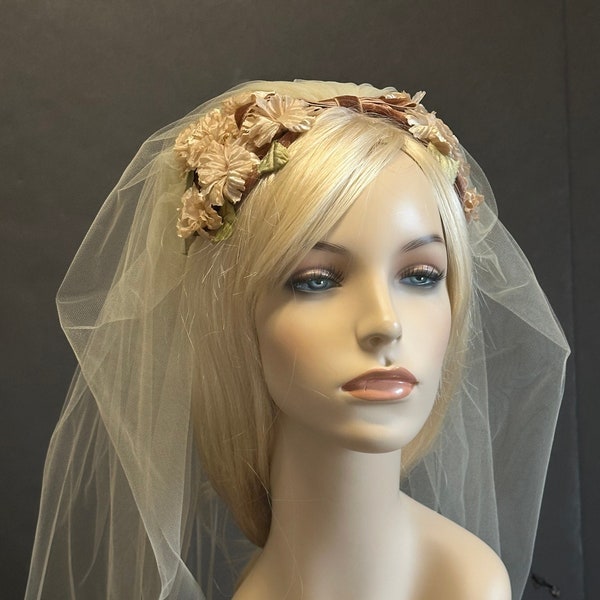 French Bibi Floral Bridal Headpiece Brand New Vintage Original from 50's Little Hat Grace  Kelly Style Ivory Wedding Headpiece Velvet Bow