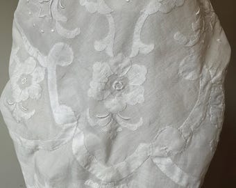 Vintage Batiste Cotton Shadow Work Embroidered Blouse, Tulle Skirt Bridal Dress