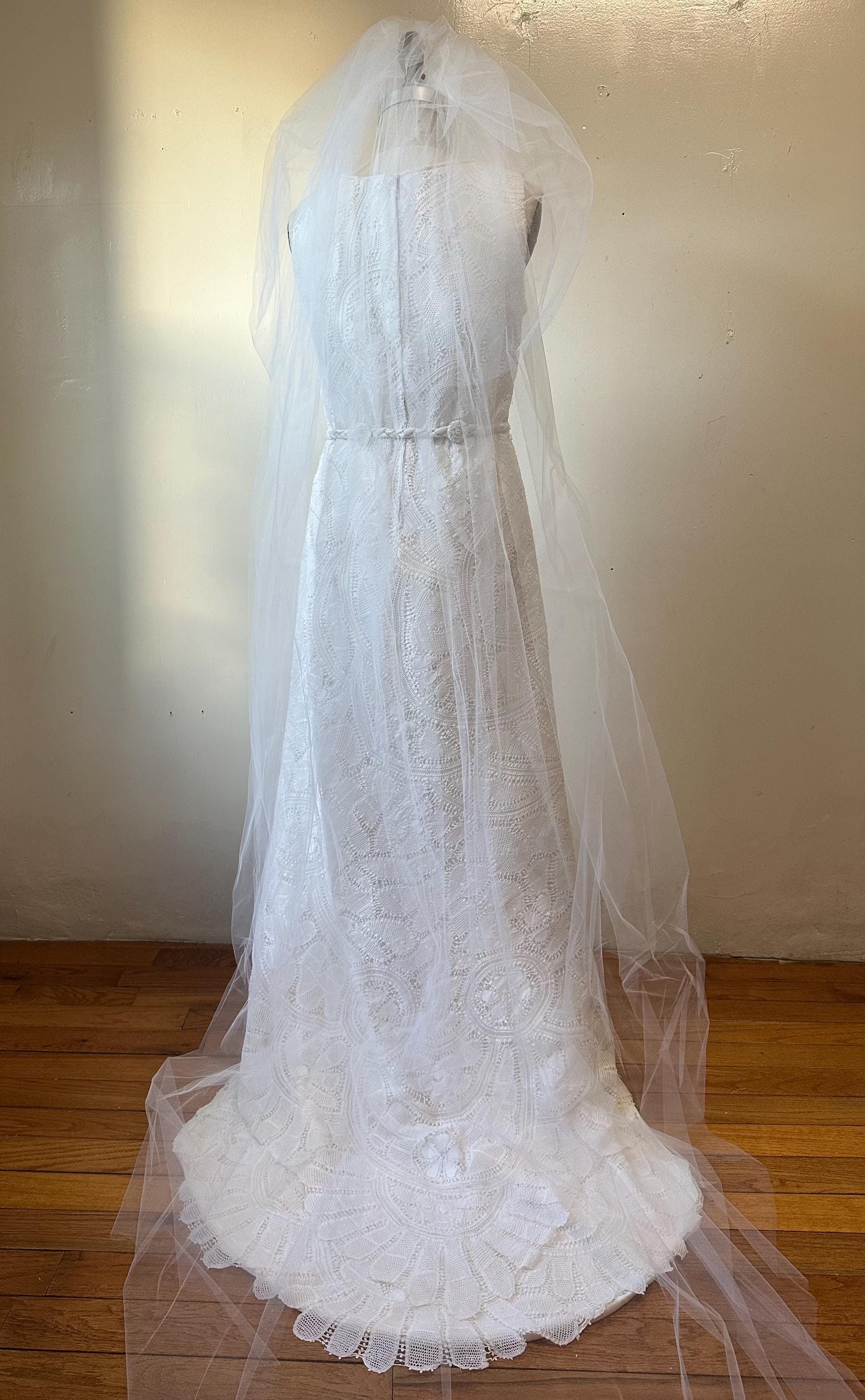 Handmade Bobbin Lace Wedding Dress: Medieval Style, Embroidered Lilly Belt & Veil Handmade Bobbin Lace Wedding Dress: Medieval Style, Embroidered Lilly Belt & Veil