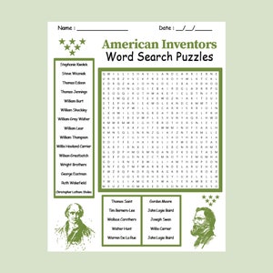 American Inventors Word Search Puzzle Worksheet Activity | Printable ...