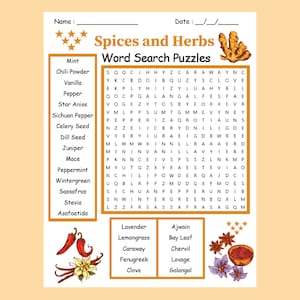 Spices and Herbs Word Search Puzzle Worksheet Activity | 100 Printable ...