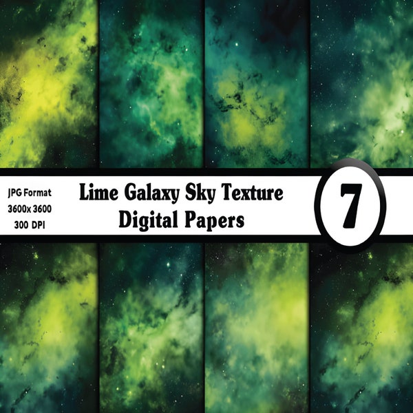 Lime Galaxy Sky Digital Papers, Watercolor Night Sky Texture Background, Night Sky Stars Texture, Instant Download, Commercial Use