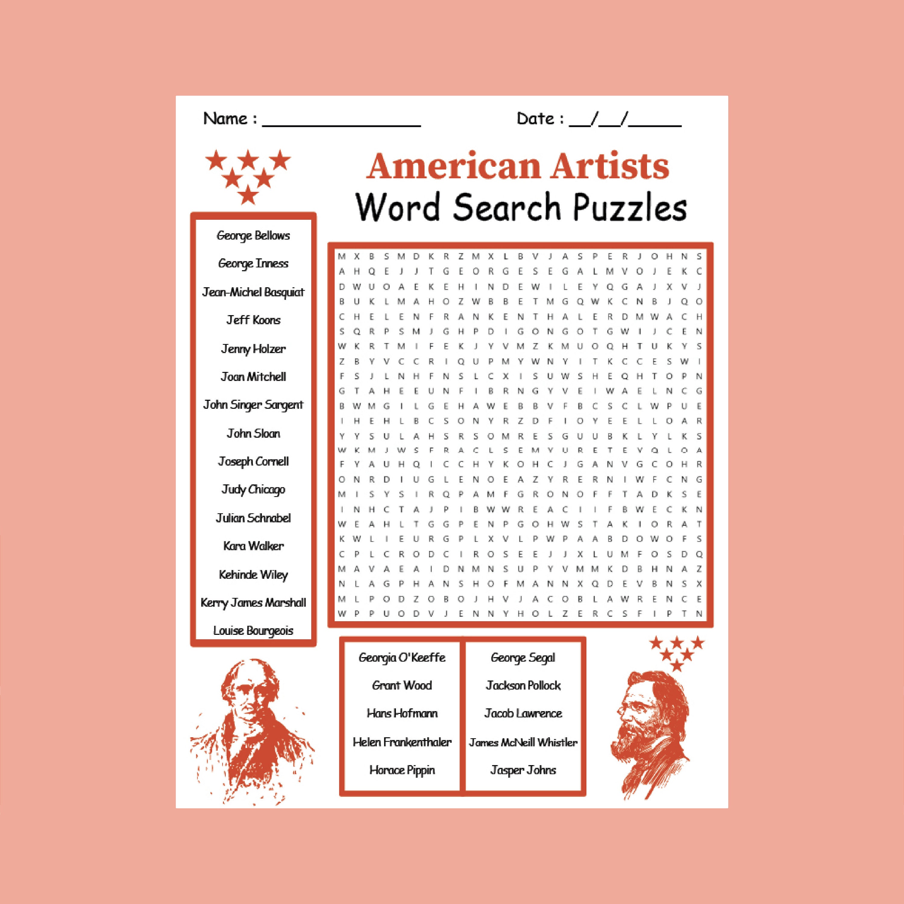 American Artists Word Search Puzzle Worksheet Activity | Printable ...
