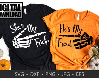 HALLOWEEN Shes My Trick Hes Treat Funny T shirt Digital Download Bundle Cricut Cameo Silhouette Studio Designer Stencil svg dxf png jpg eps