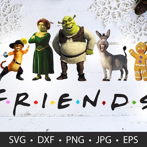 AMIGOS Burro Cinzento Gato de Botas Feliz Natal Personagens Engraçados de Filmes Camiseta Presente Download Digital Imprimível svg dxf png jpg eps