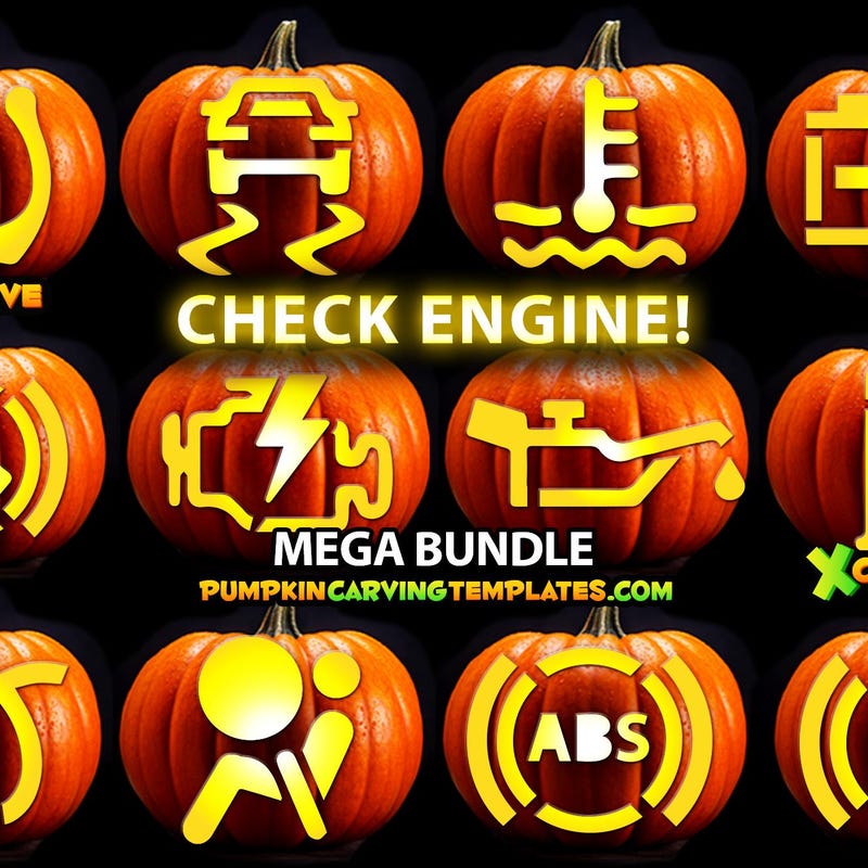 Check Engine Light Pumpkin Stencil Etsy Check Engine Light Pumpkin Stencil Etsy
