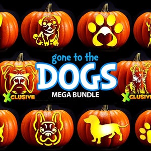 PUMPKIN CARVING TEMPLATE Stencil Gone to Dogs Cute Funny Lovable Paws Bundle Instant Digital Download Print Home Today Halloween Fun Easy