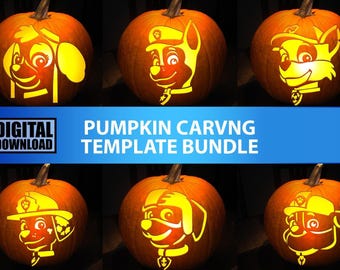 PUMPKIN CARVING TEMPLATE Stencil Bundle Instant Digital Download Print at Home Today Halloween Fun for Whole Family Easy to Use Dog Super