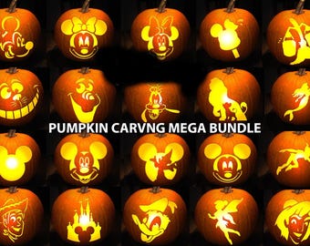 PUMPKIN CARVING TEMPLATE Stencil Cartoon Mega Bundle Instant Digital Download Print at Home Today Halloween Fun for Whole Family Easy to Use